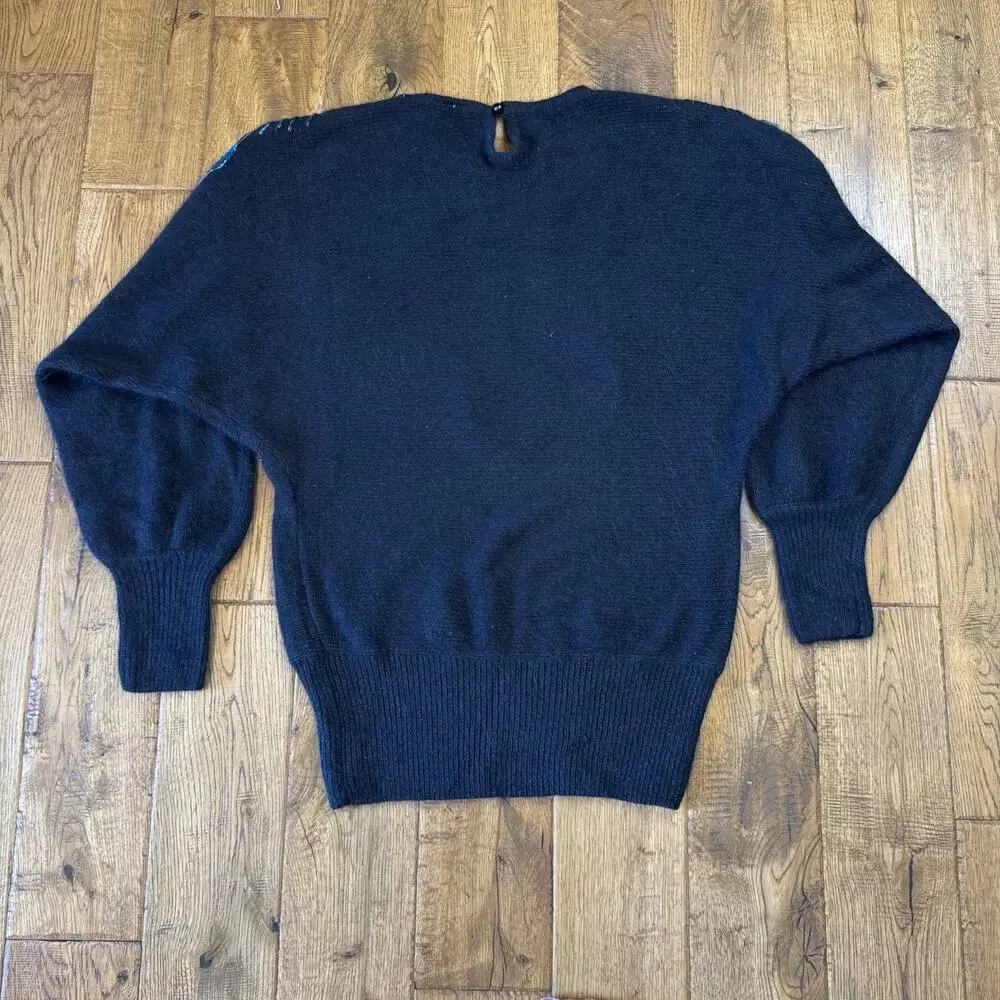 VTG 80’s Cedars Woman Silk Angora Wool Sweater Peacock Feathers Sequin Womens M - Picture 6 of 6